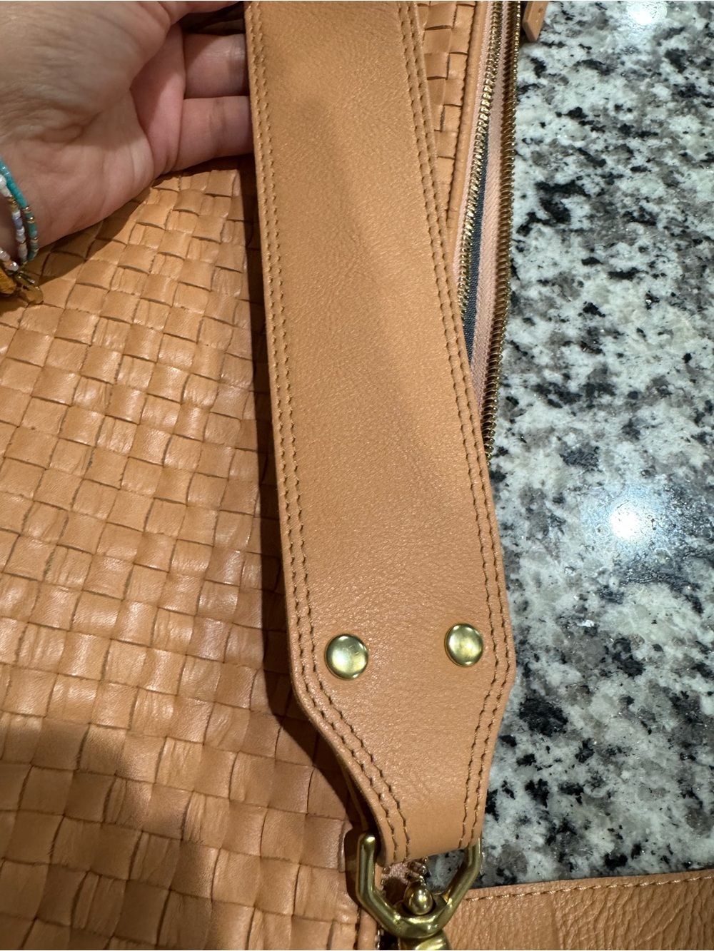 Woven Tan Crossbody Bag with Adjustable Strap - Picture 3 of 6